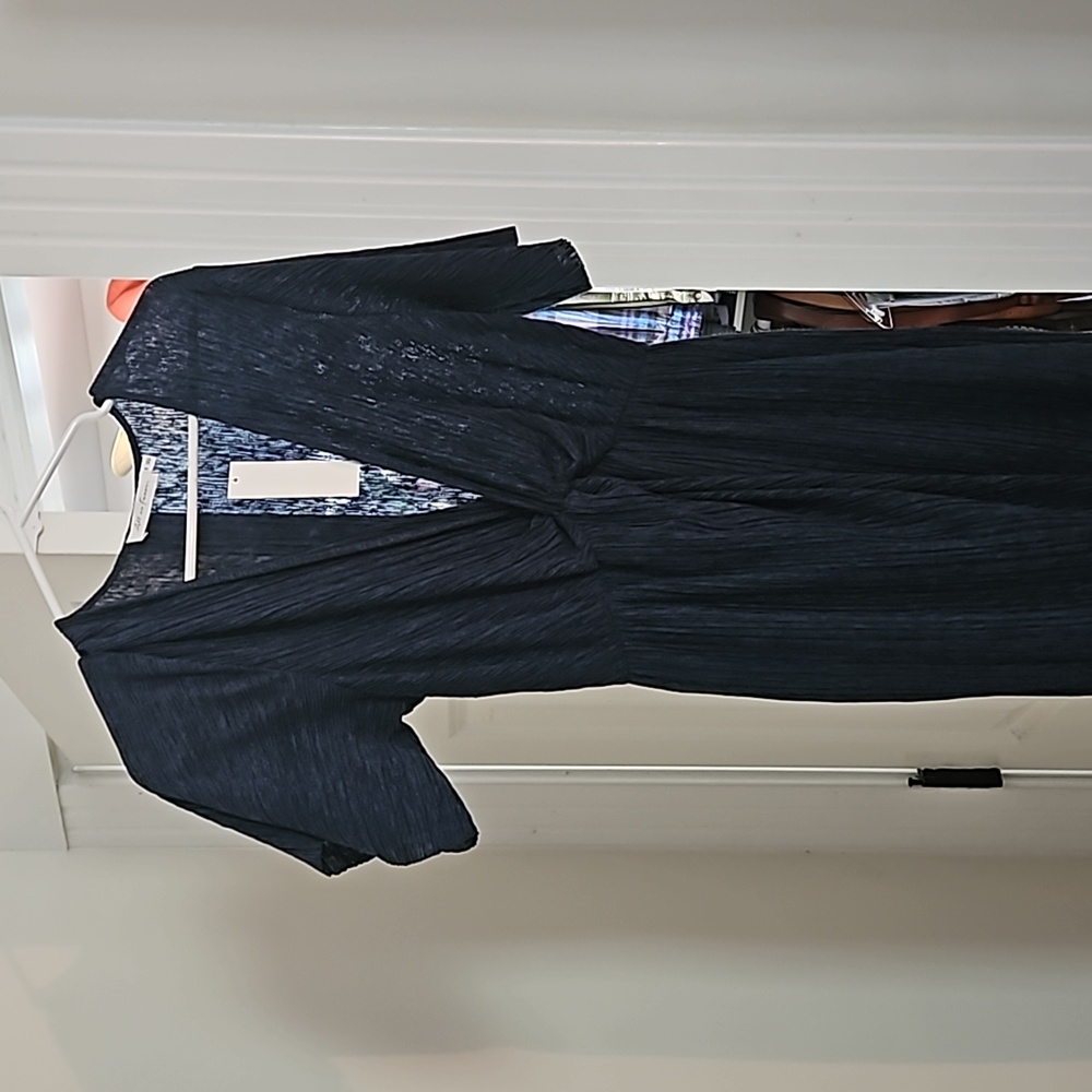 Navy blue crinkle fabric dress
